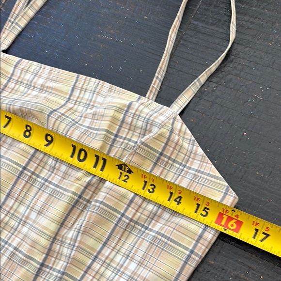 J. Crew A Line Dress Beige Dusty Blue Plaid Spaghetti Strap Square Neck size S - Picture 5 of 7